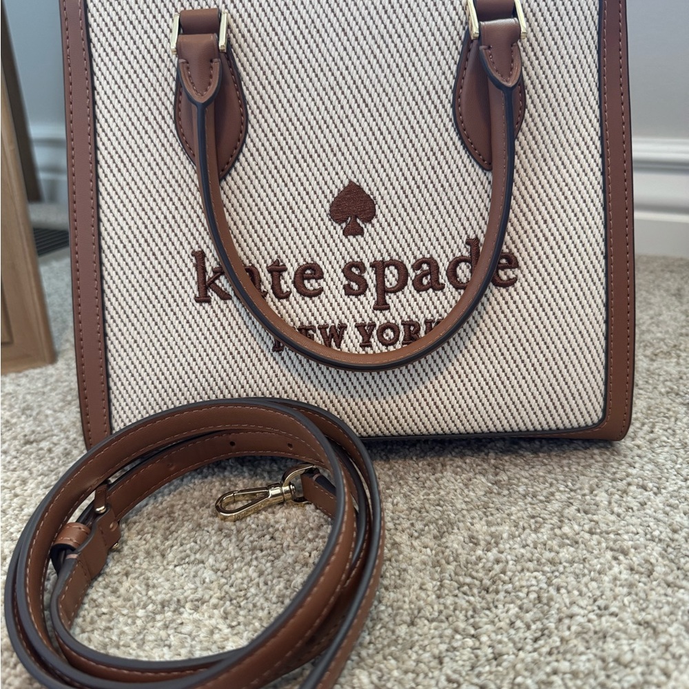 Kate Spade Brown and Cream Satchel with Leather Trim
